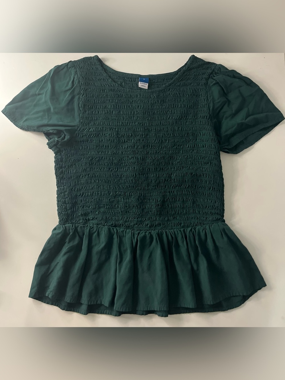 Old Navy Forest Green Smocked Peplum Blouse
